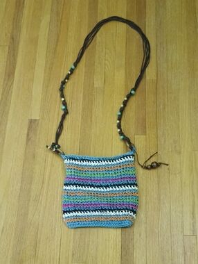Sun & Sand Woven Multicolor Crossbody Bag with Beaded Strap